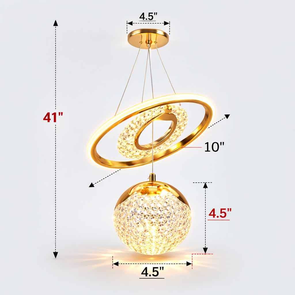 Luxury ceiling light with gold ring and crystal design
