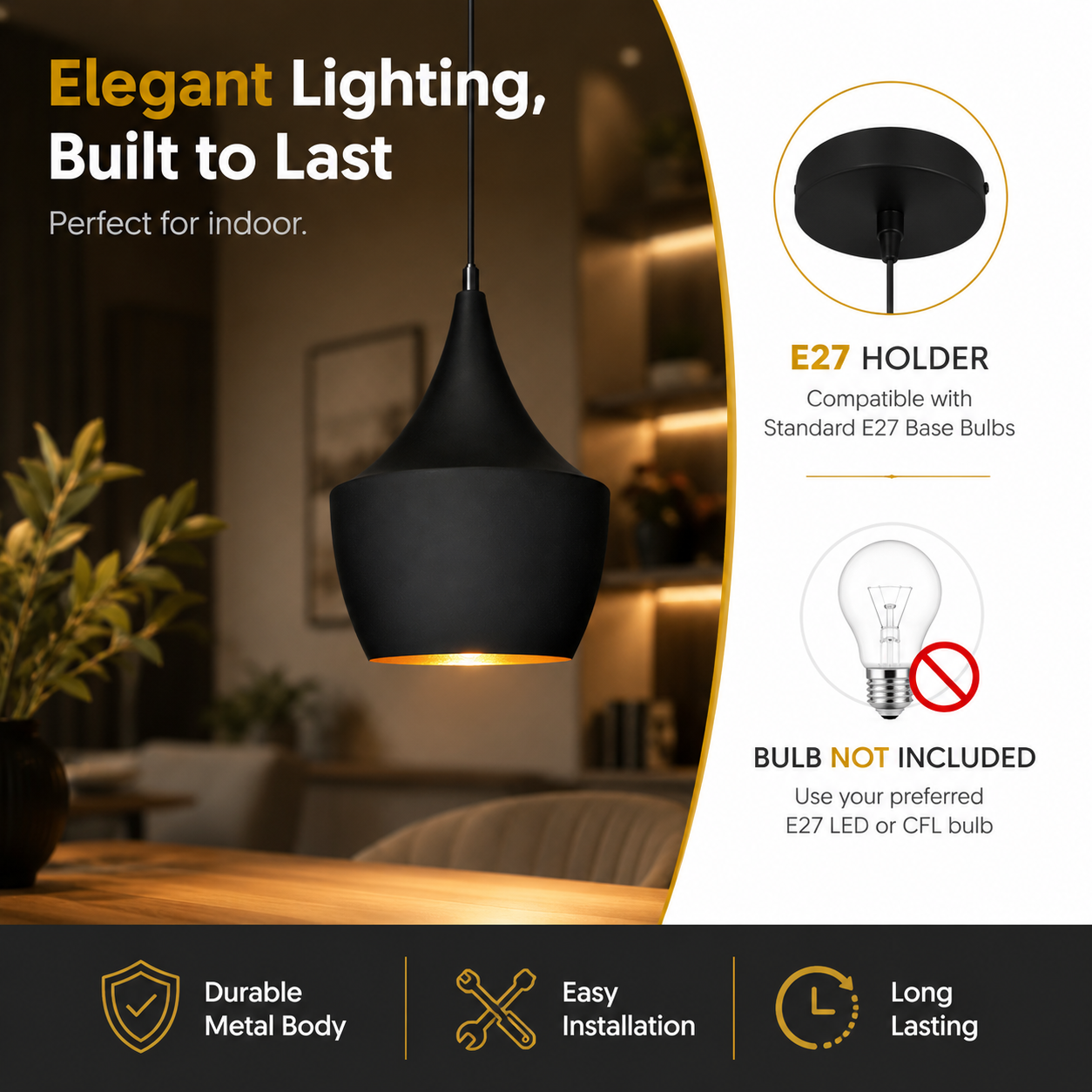 Modern restaurant pendant lighting fixture with matte black finish