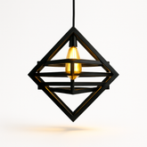 Modern Geometric Pendant Light – Black Iron Frame Ceiling Lamp for Living Room or Bedroom Decor