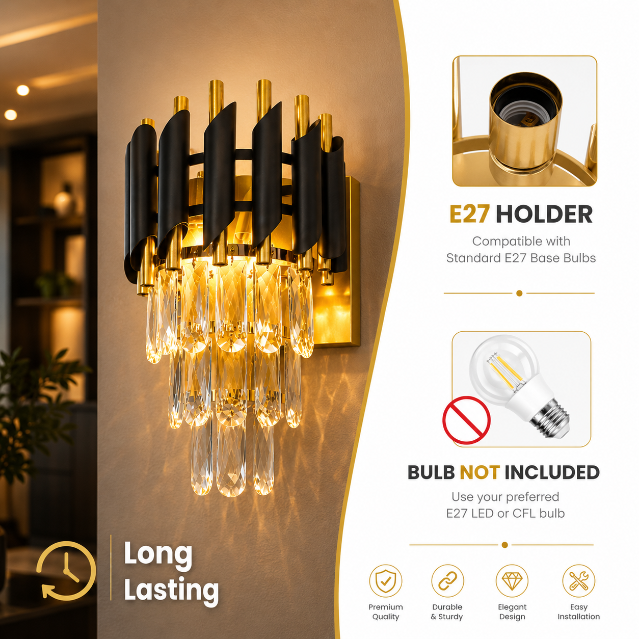 Modern Crystal Wall Sconce Light for Luxury Interior Spaces