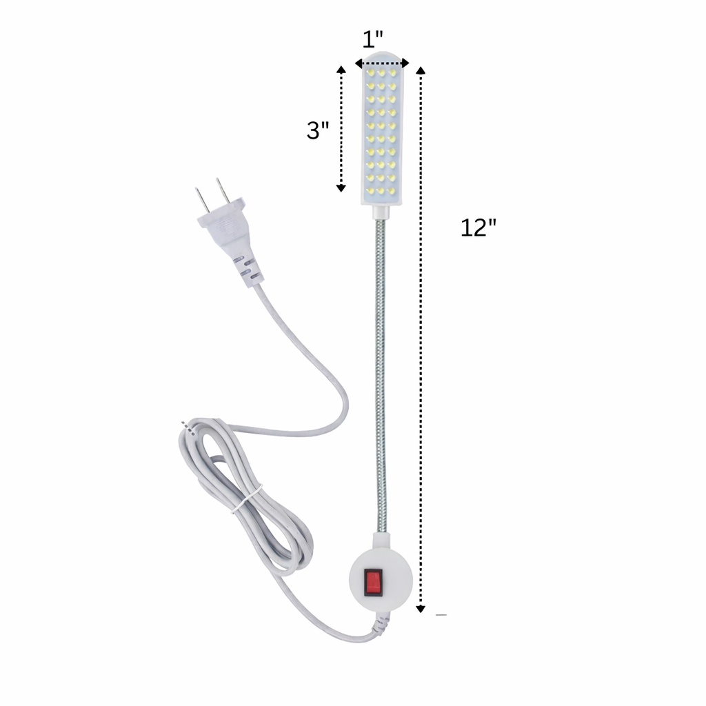 LED light strip with measurements on a white background