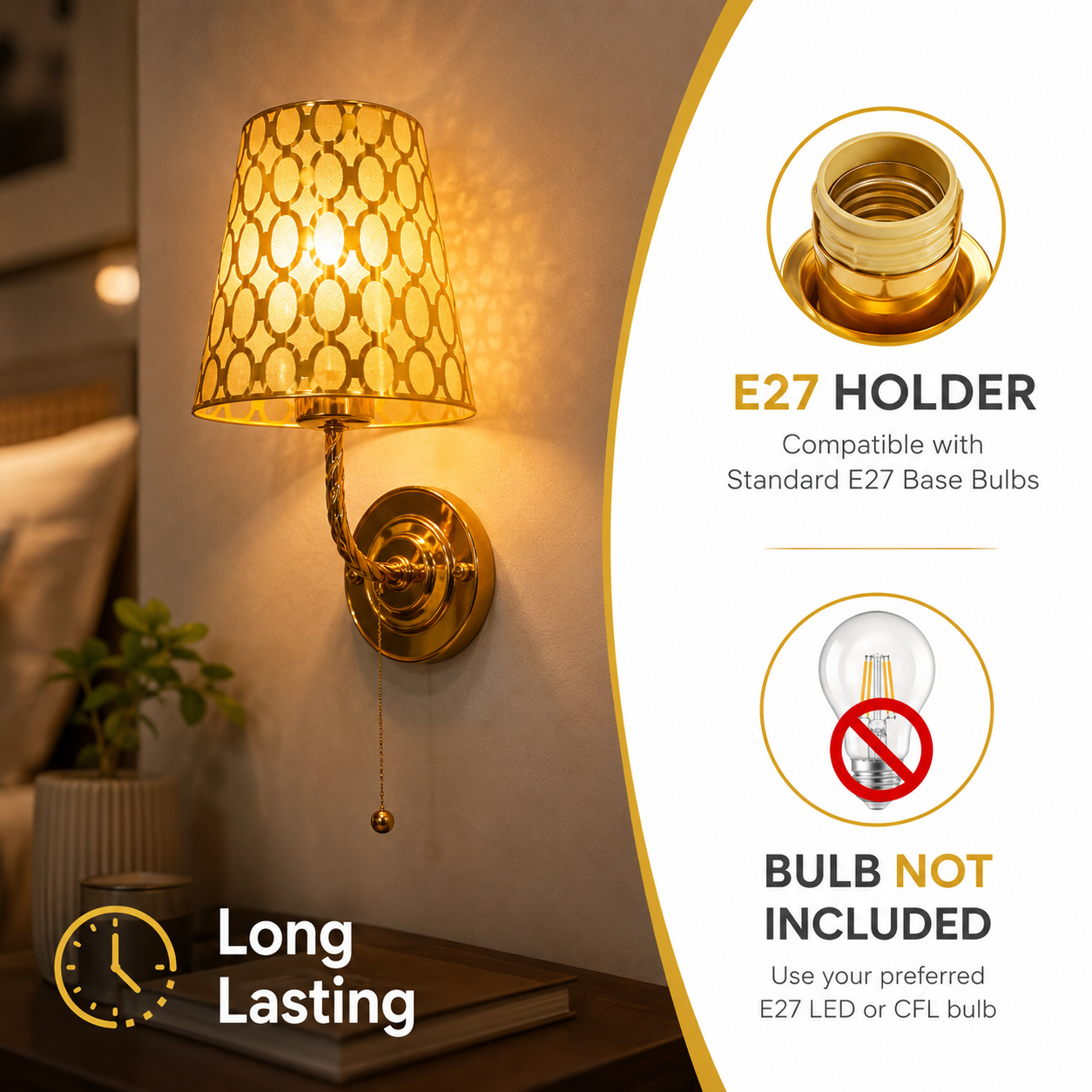 Luxury Gold Wall Sconce with Decorative Shade for Bedroom Ambiance
