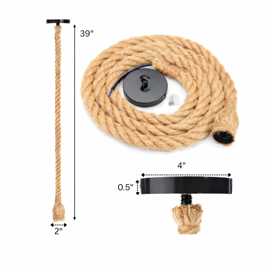 Rope pulley system with measurements on a white background