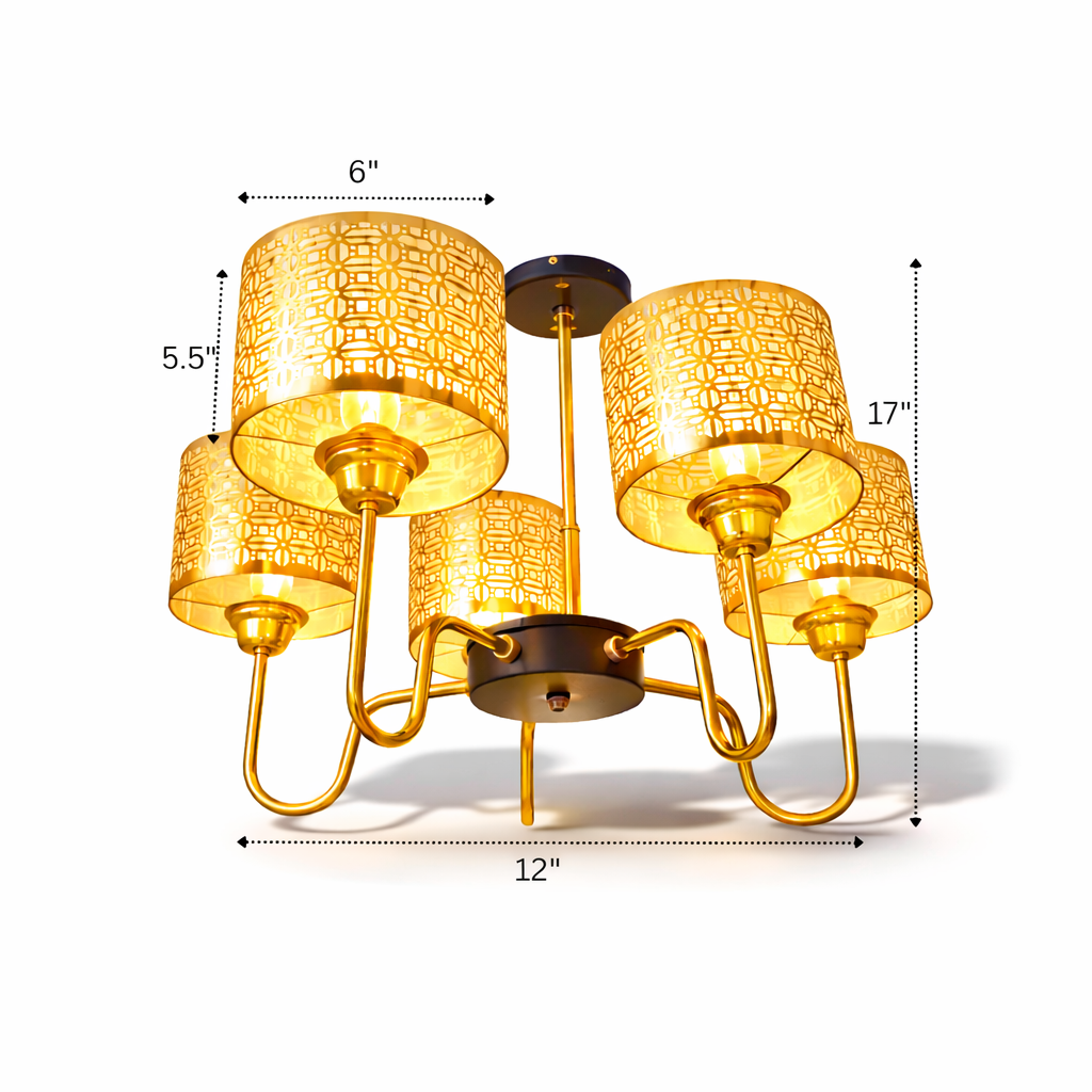 Luxury ceiling light with warm golden illumination and patterned design
