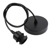 Black pendant light ceiling fitting with cord and round base on white background for modern home lighting."