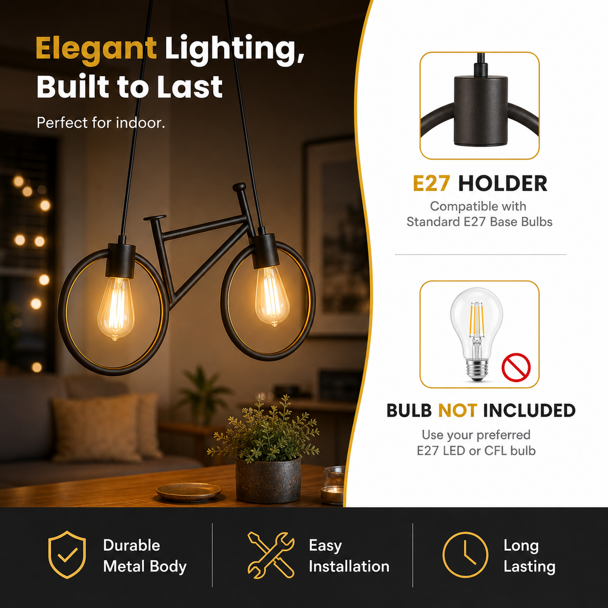 industrial style bicycle light with matte metal finish close view