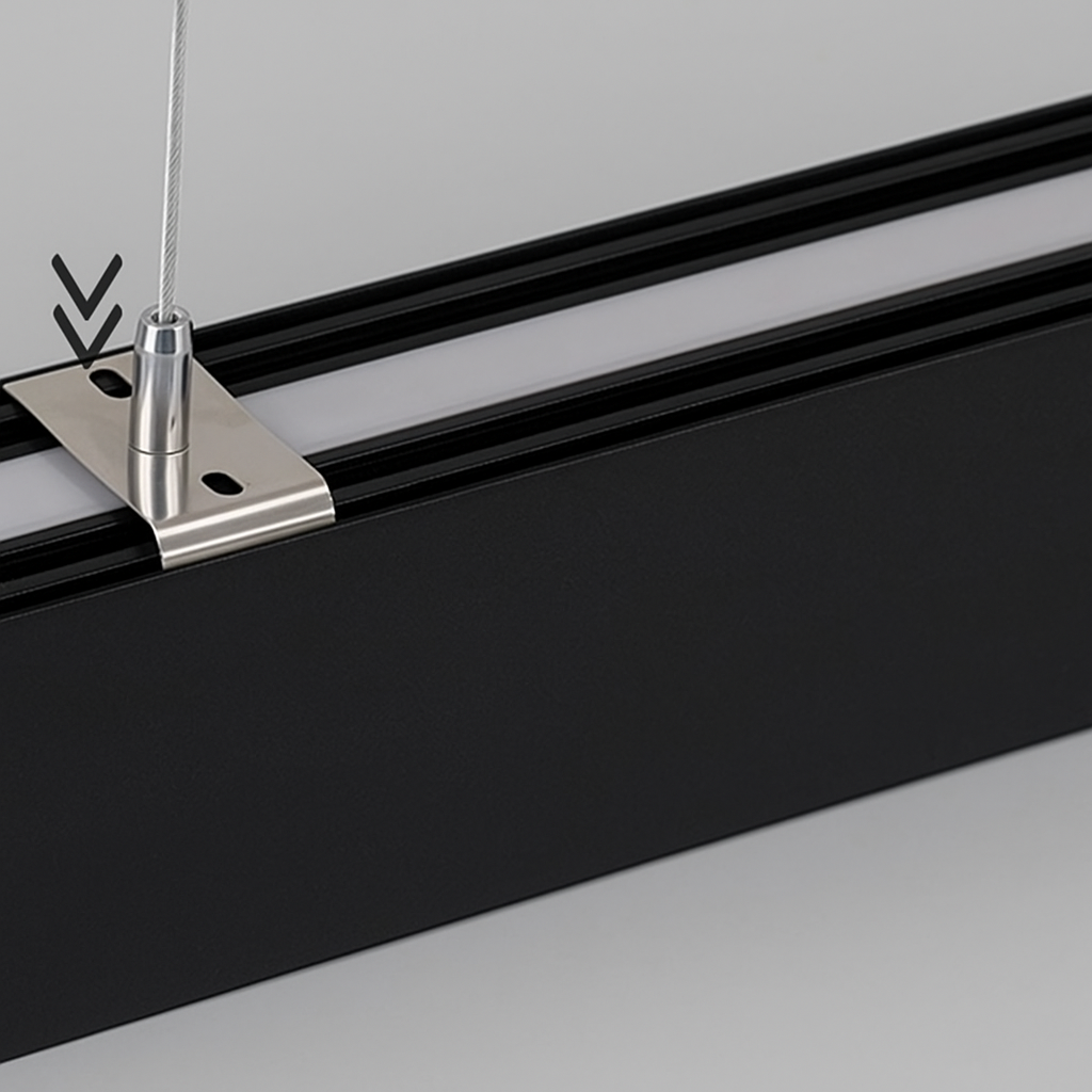 Close-up of a black metal bracket with a silver fastener