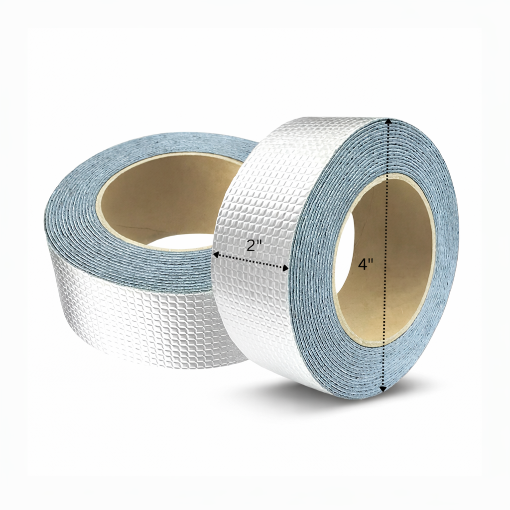 Two rolls of reflective tape with dimensions indicated on a white background