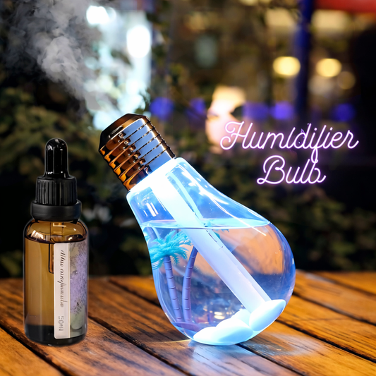 USB powered humidifier bulb emitting soft mist indoors