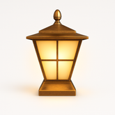 Decorative outdoor lamp with a warm glow on a white background
