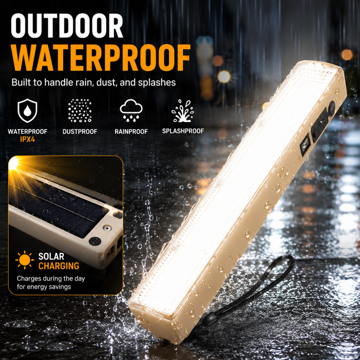 Rechargeable Solar LED Work Light with Magnetic Base & Hook