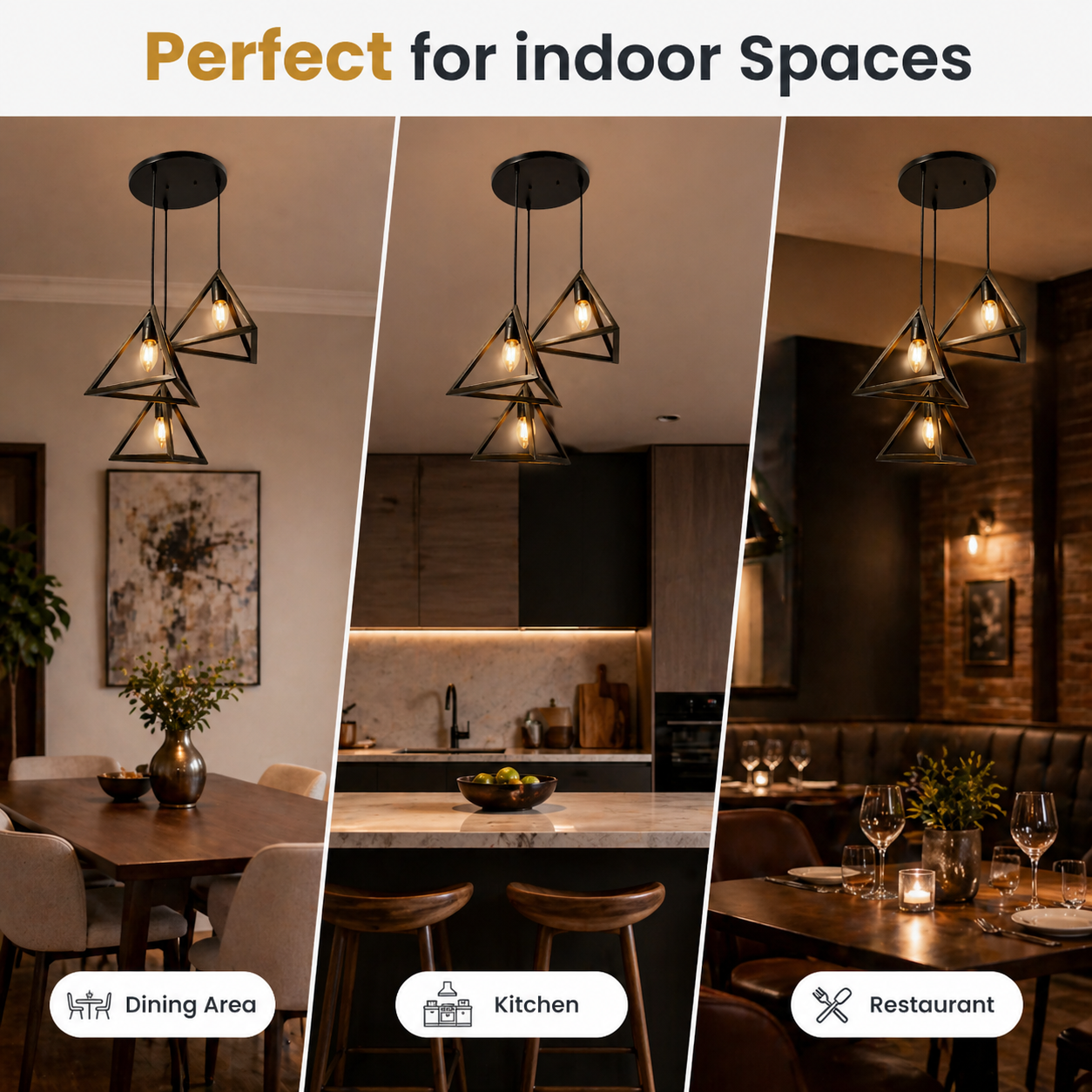geometric triangle hanging light for dining room interior