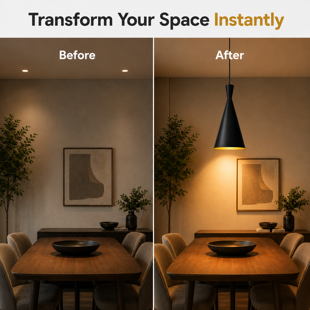 Contemporary hanging lamp installed above modern kitchen counter