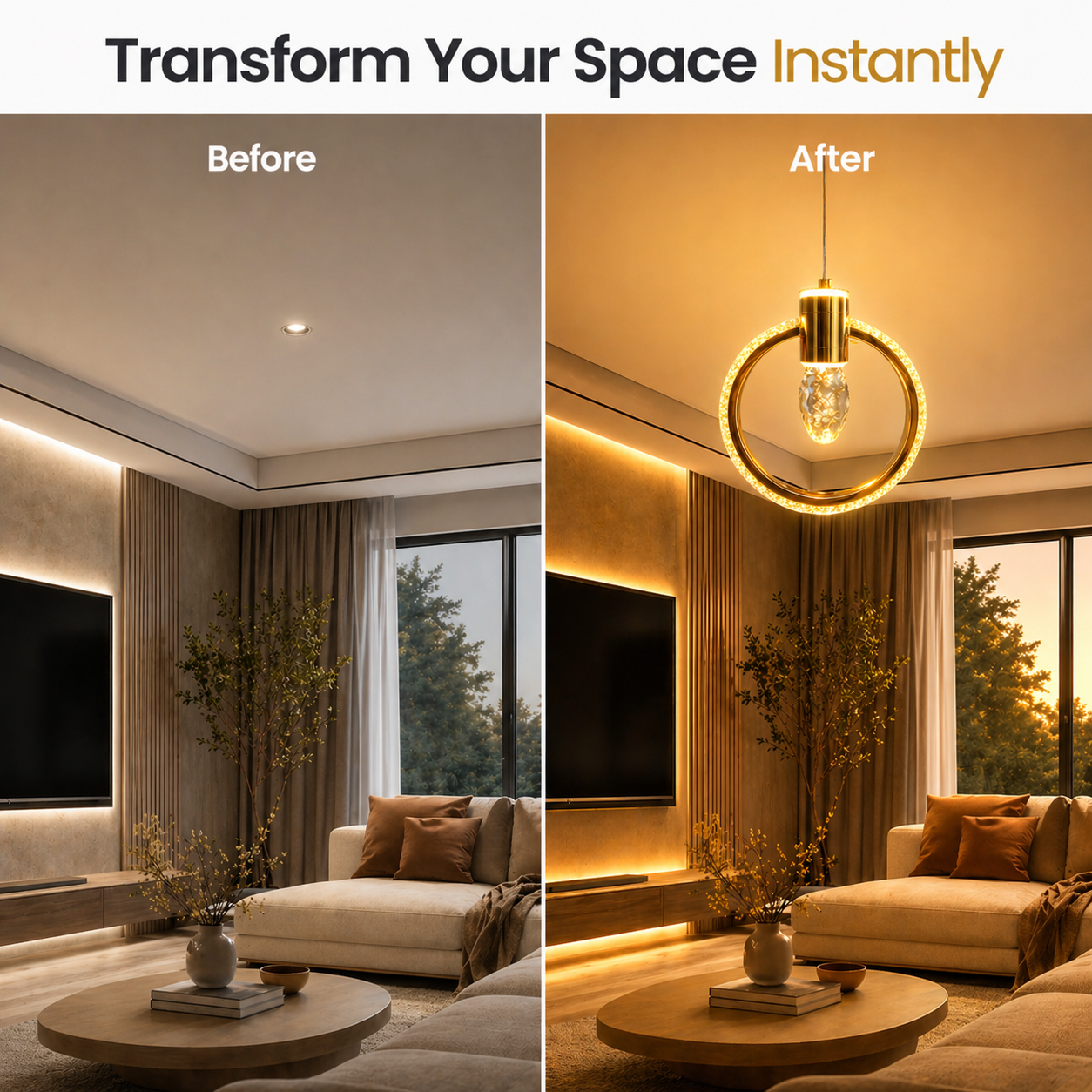 elegant indoor hanging light with gold metallic body design