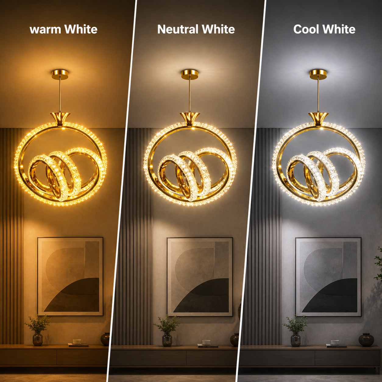 modern gold crystal LED pendant light in luxury living room