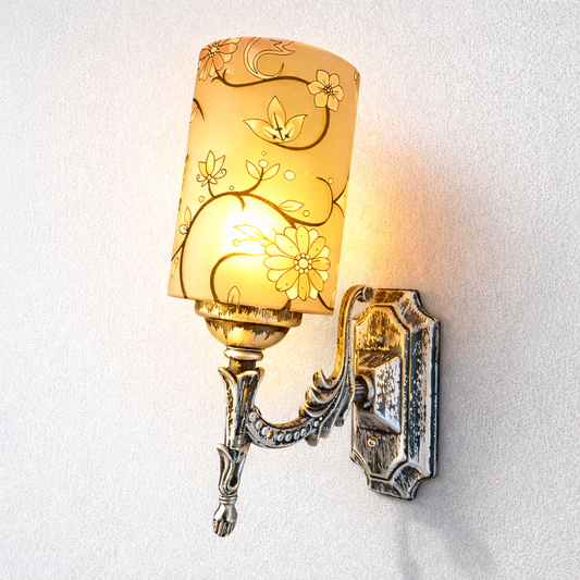 Vintage wall sconce light with frosted floral glass shade