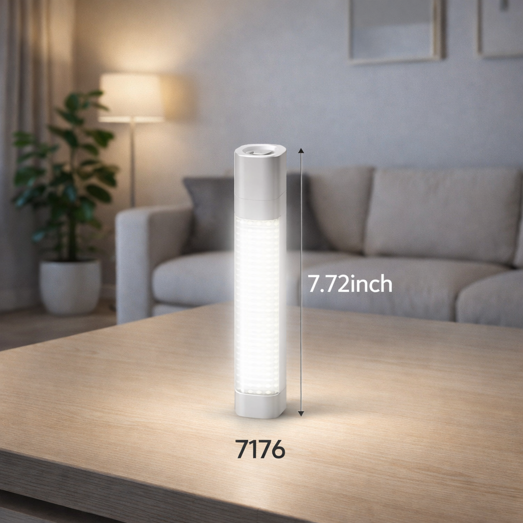 “Rechargeable LED table light on wooden table in modern living room”