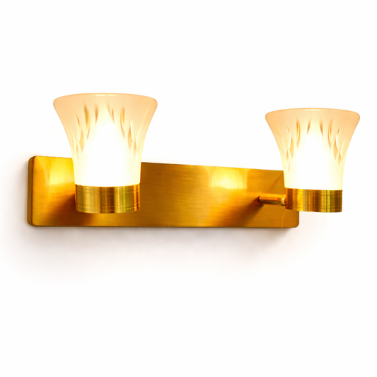 Gold wall light with brass finish and frosted glass shades