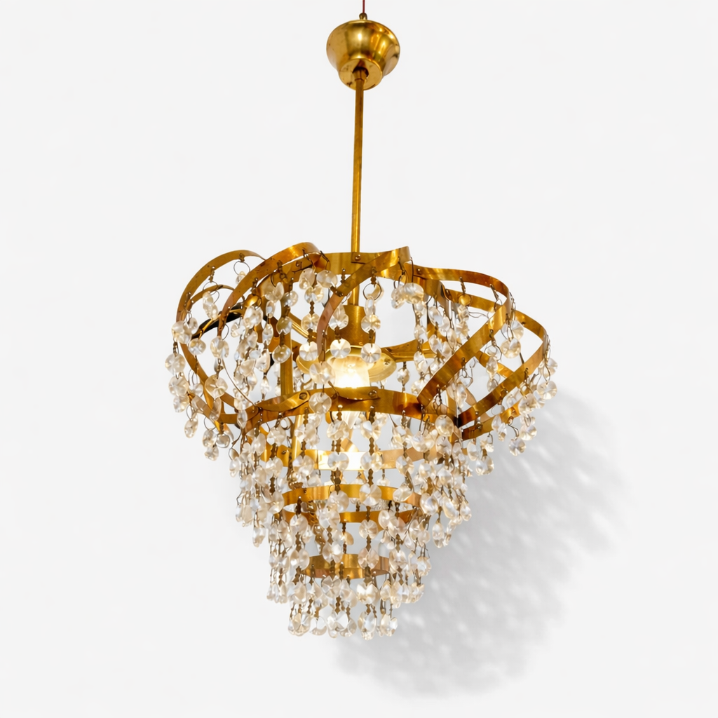 Gold LED chandelier with crystal beads for luxury interiors