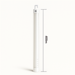 White cylindrical device with measurement details on a white background