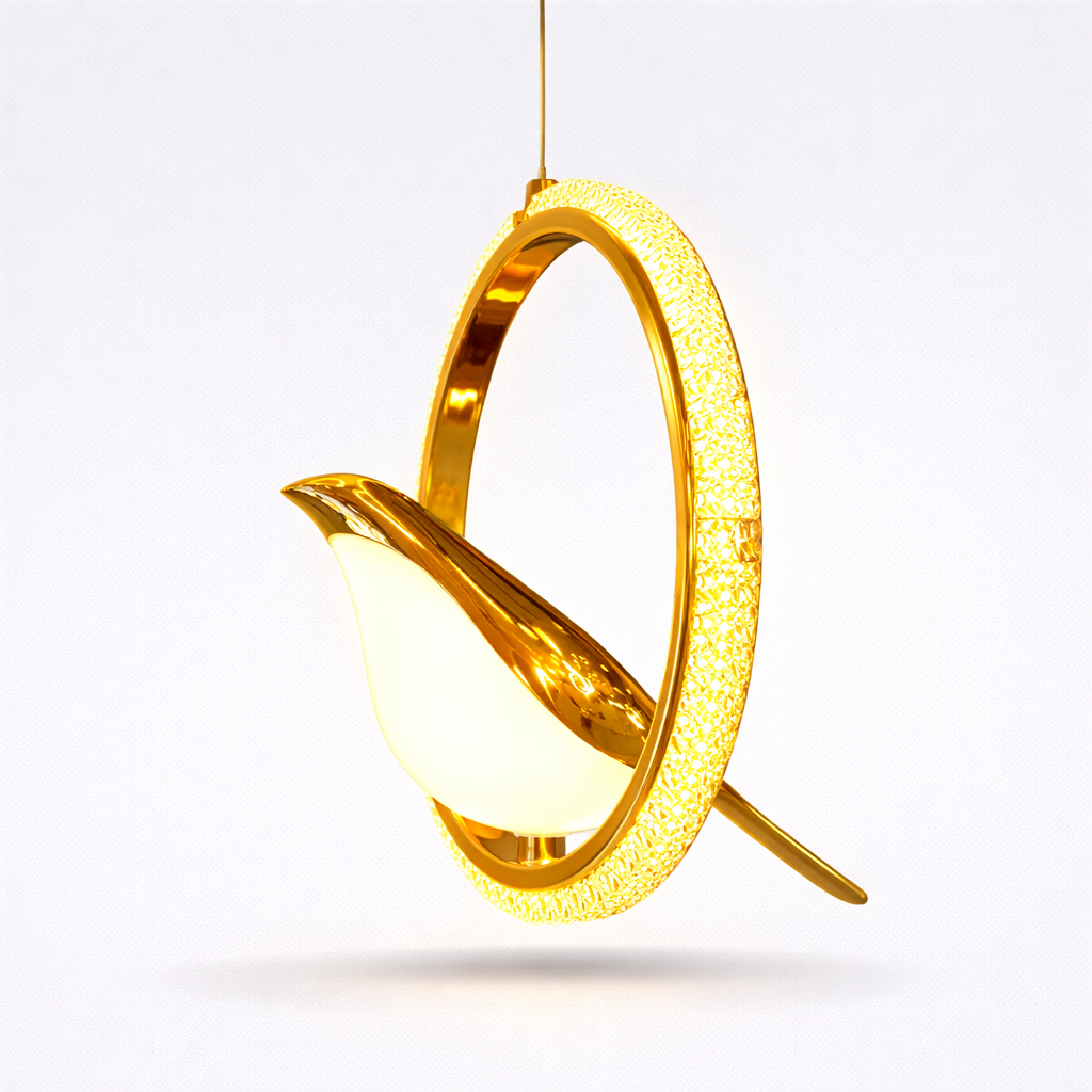 Gold pendant light on a white background