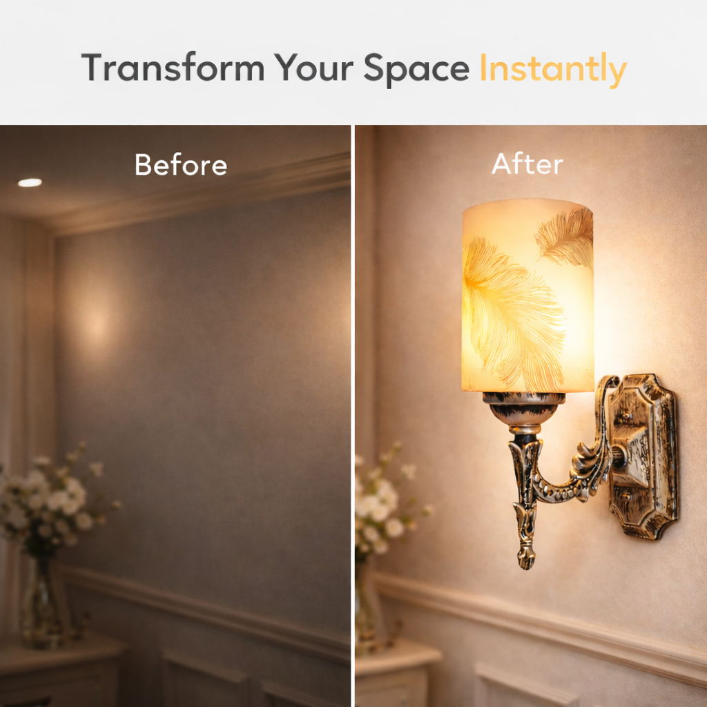 Decorative wall sconce installed in TV lounge interior setting