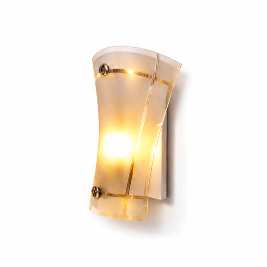 Modern glass wall sconce light with warm golden glow