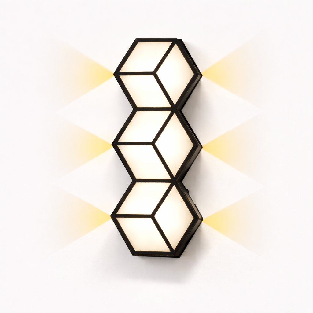 Modern hexagonal LED wall light with warm ambient glow