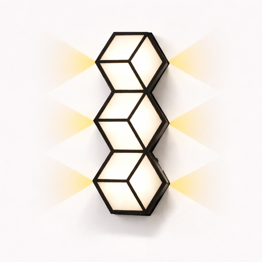 Modern hexagonal LED wall light with warm ambient glow