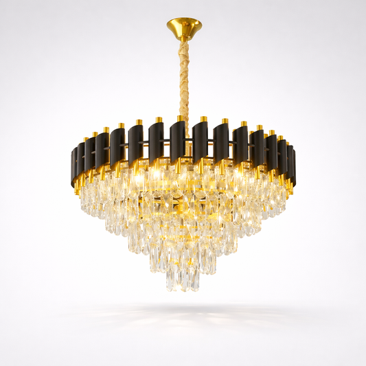 600MM gold LED chandelier with cascading crystal layers