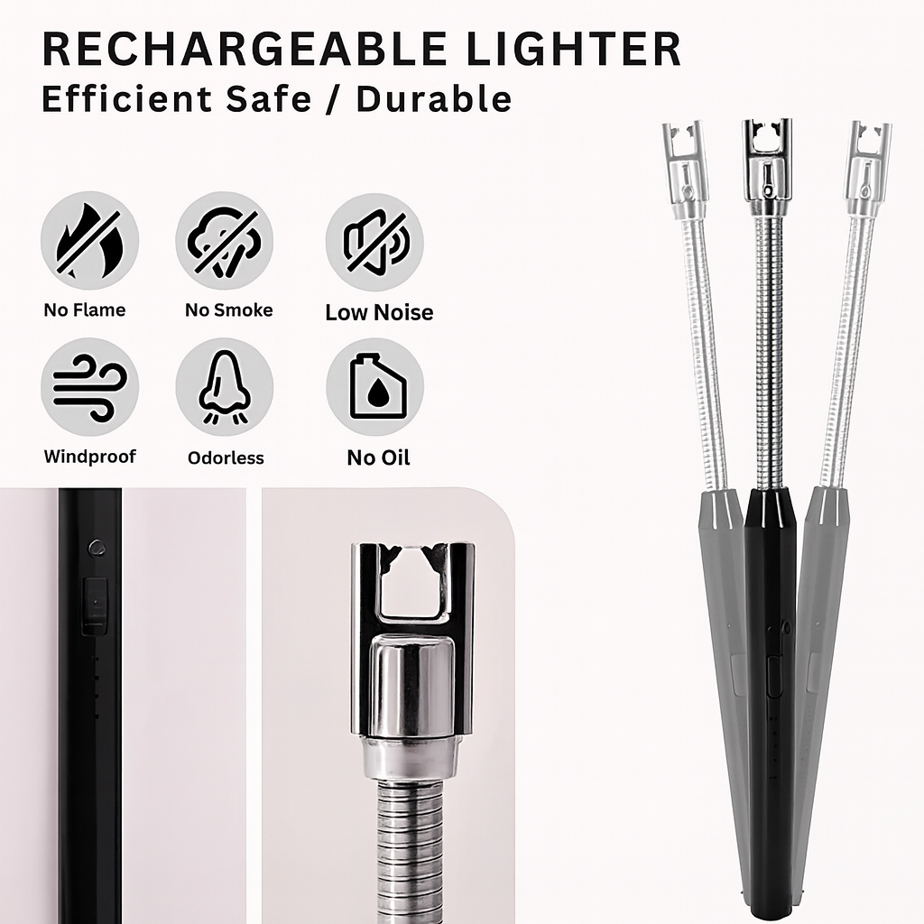 Rechargeable electric lighter with flexible neck and windproof design features
