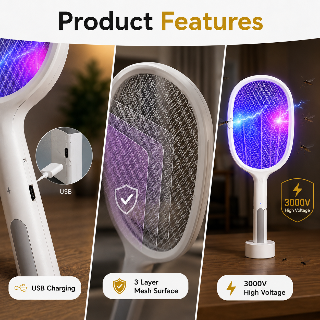 Rechargeable Electric Mosquito Killer Racket with USB Charging