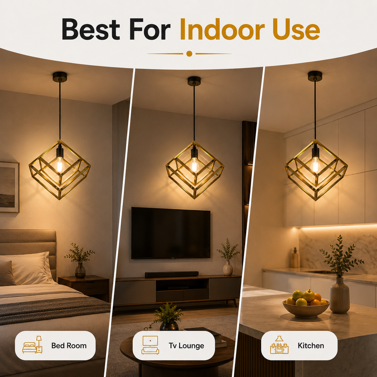Gold Cube Pendant Light Metal Frame for Modern Interiors