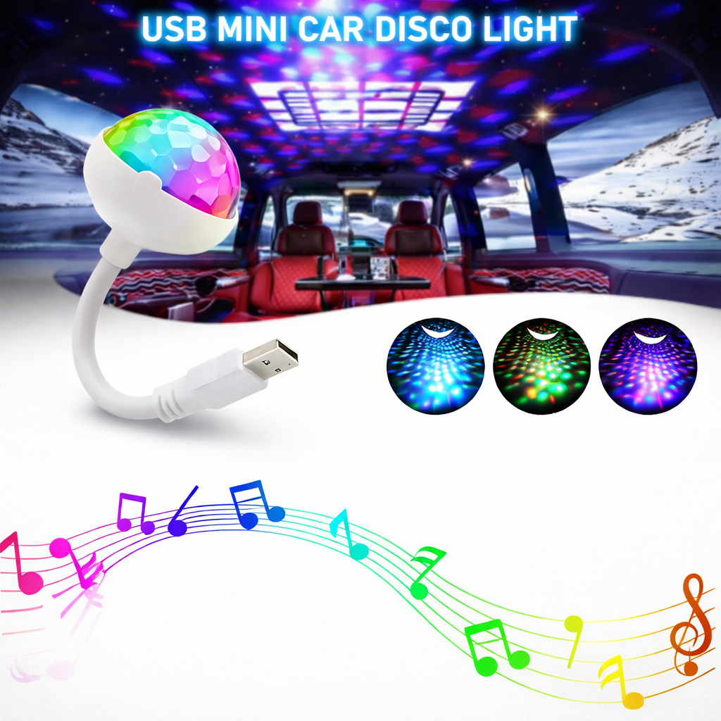 Rotating LED car interior ambient light with USB plug