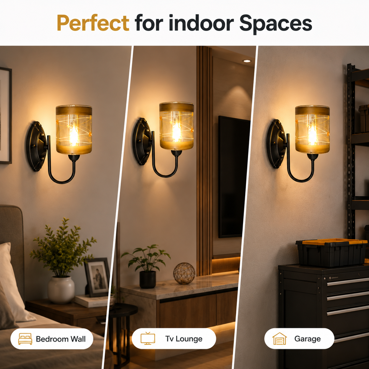 Modern Glass Wall Sconce Metal Arm Indoor Warm Light