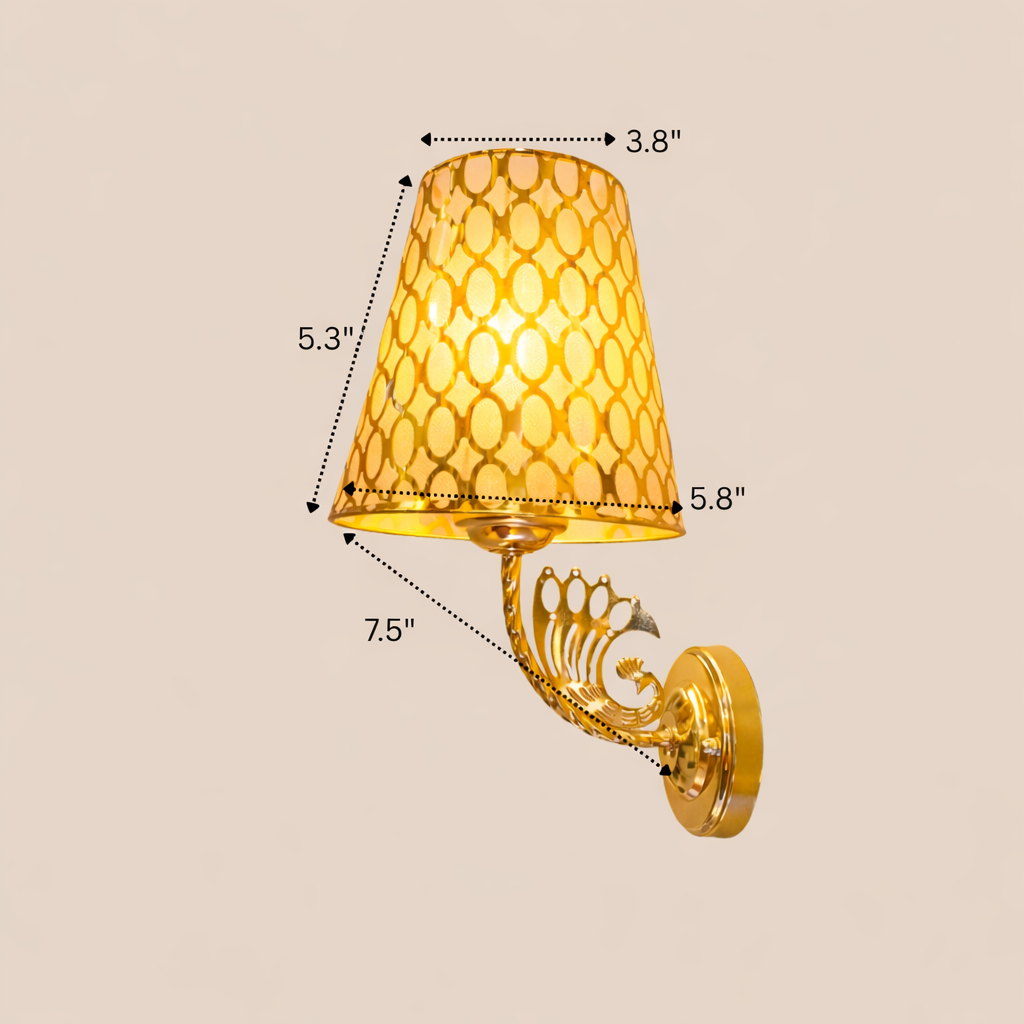 Wall-mounted lamp with dimensions labeled on a beige background