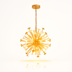 Gold pendant light fixture on a white background