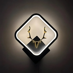 LED Wall Light with Gold Deer Accent, Diamond-Shaped Frame, 3-Colour Modes