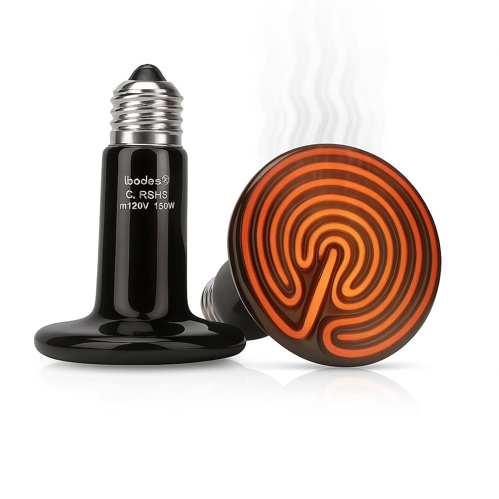 Black incandescent light bulb with a spiral heating element on a white background