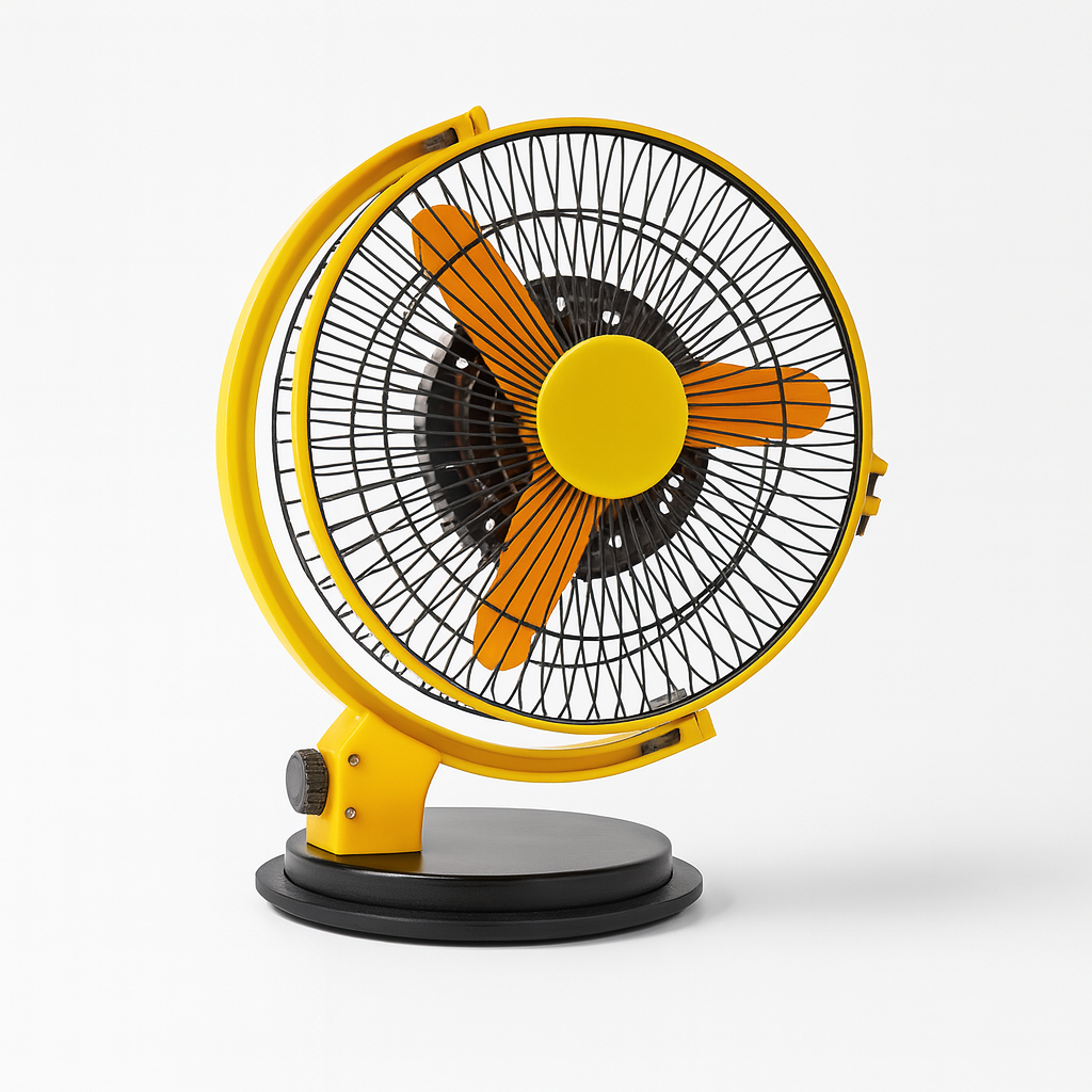 Yellow and black fan on a white background