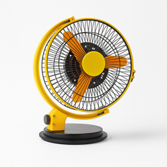 Yellow and black fan on a white background