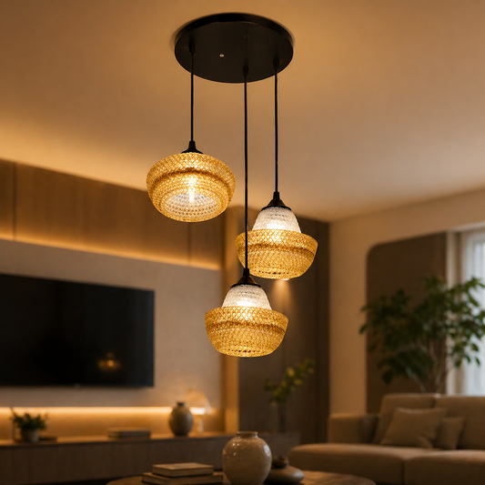 Modern pendant lights hanging in a living room setting