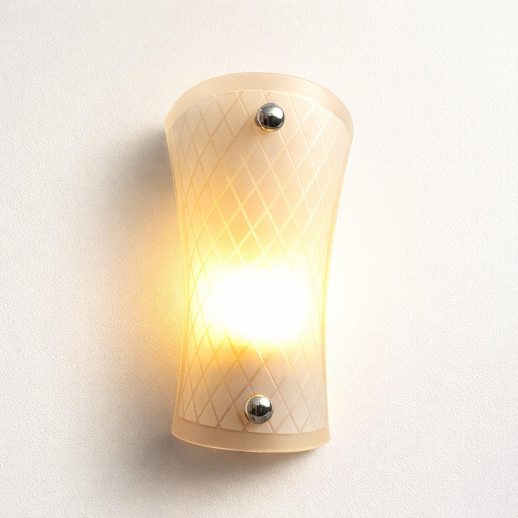 Modern glass wall light with frosted panel and warm glow