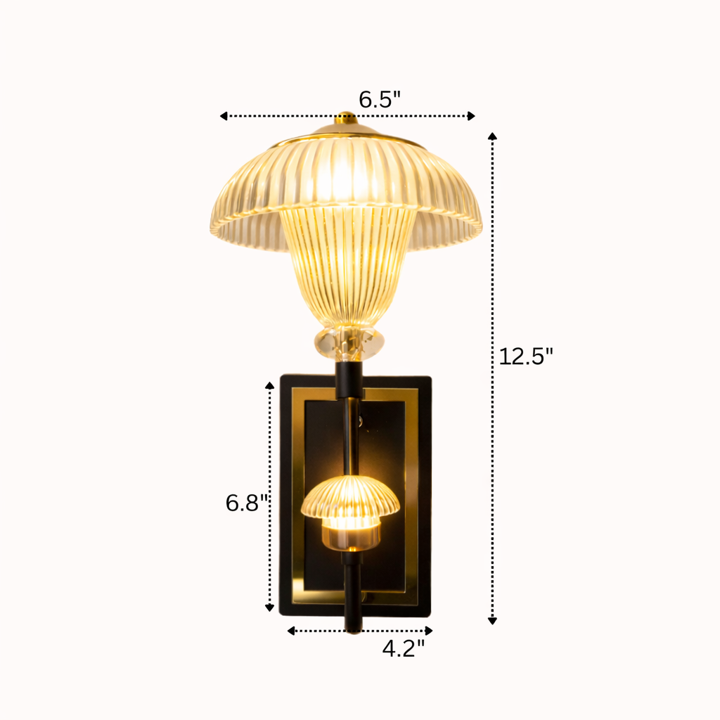 Wall-mounted light fixture with dimensions indicated on a white backgroun