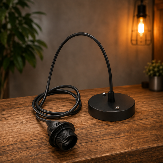Modern E27 Pendant Light Holder with Metal Base & Adjustable Cord