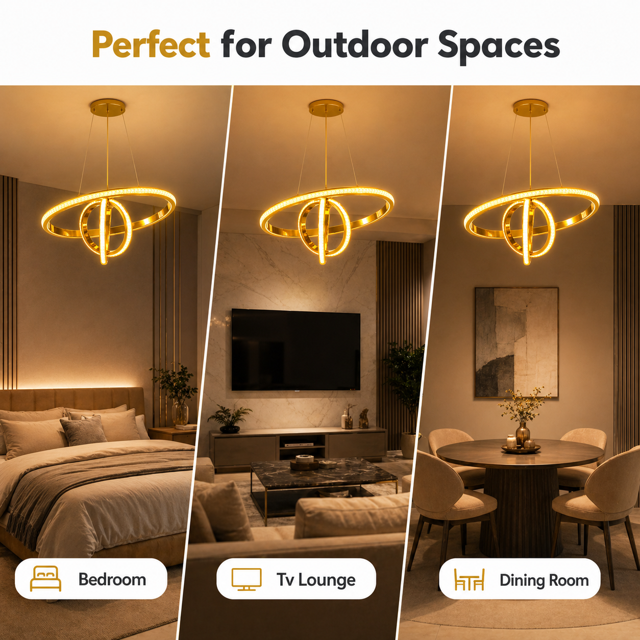 Modern LED Ring Chandelier Gold Finish Dining Room Light