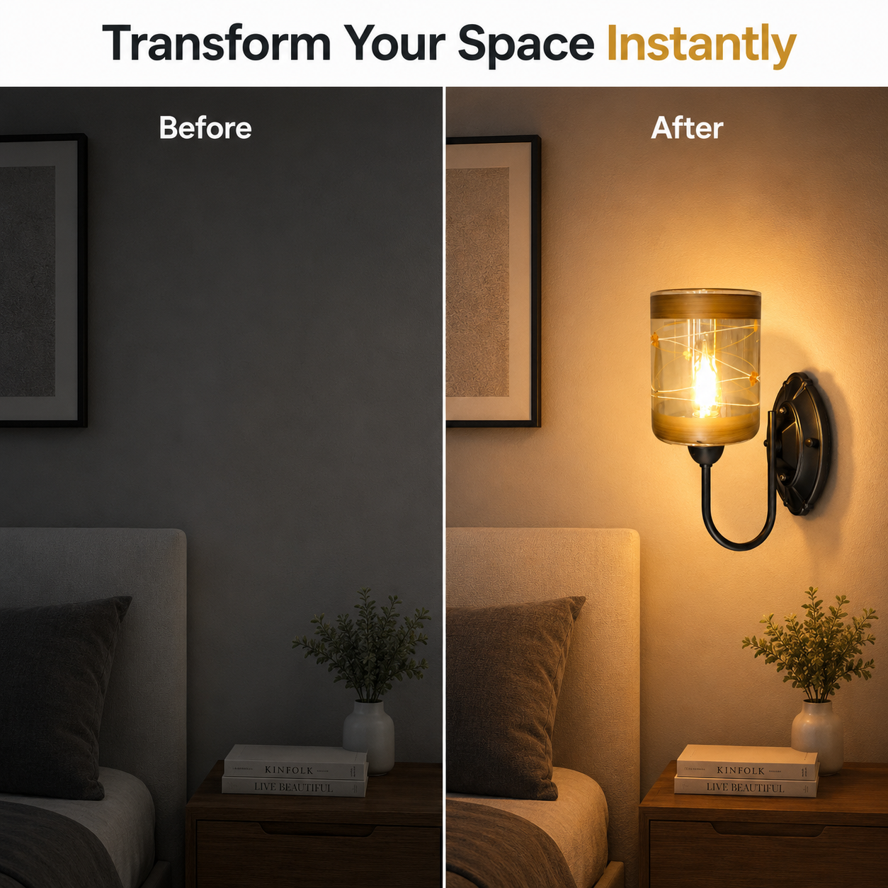 Modern Glass Wall Sconce Metal Arm Indoor Warm Light