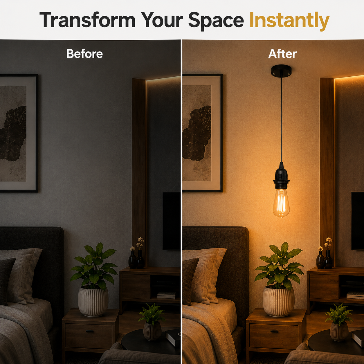 Modern E27 Pendant Light Holder with Metal Base & Adjustable Cord