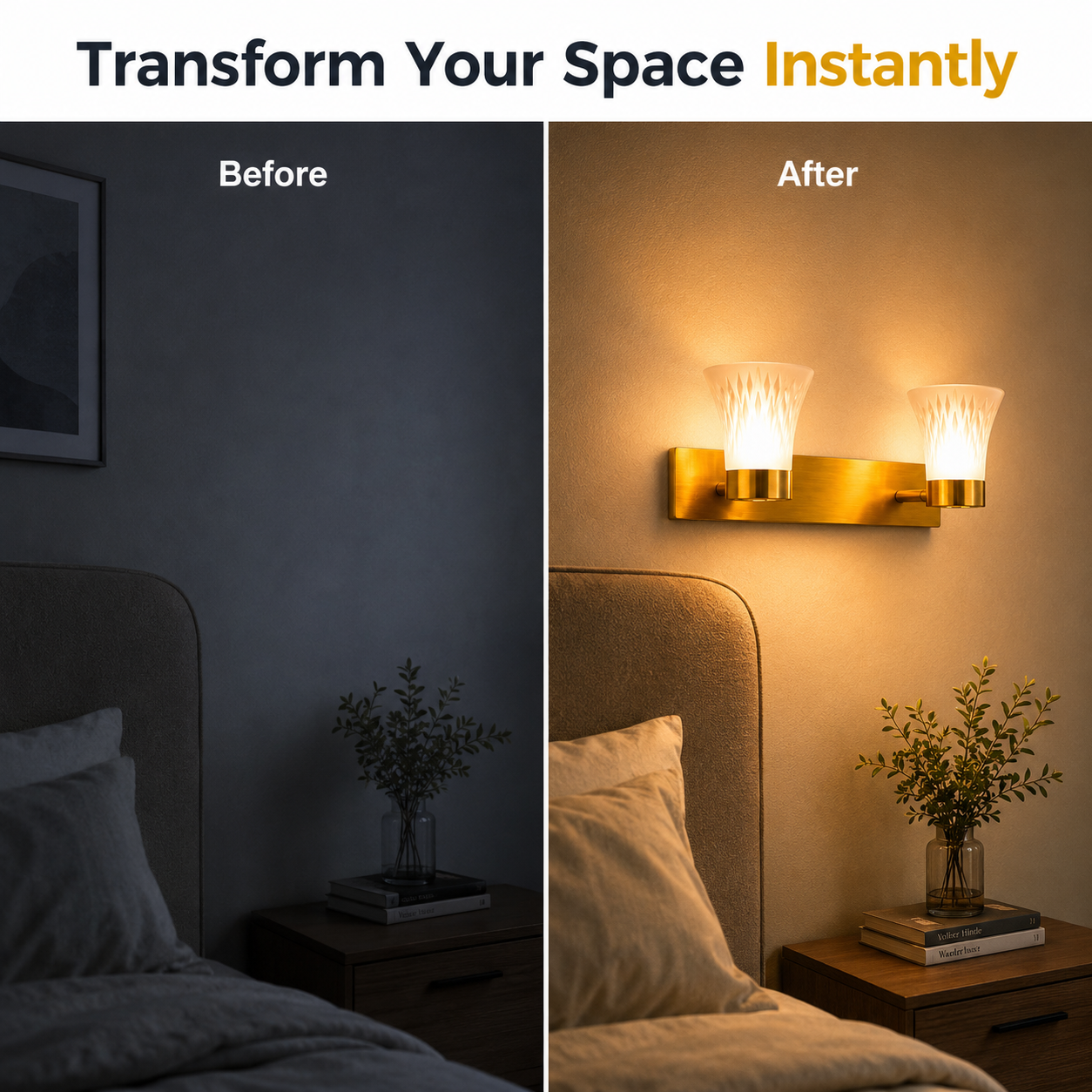 Gold Wall Light Brass Finish Bathroom & Vanity Elegant Glow