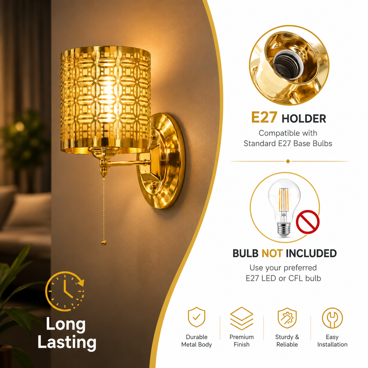 Gold Wall Sconce Light with Geometric Shade for Luxury Decor